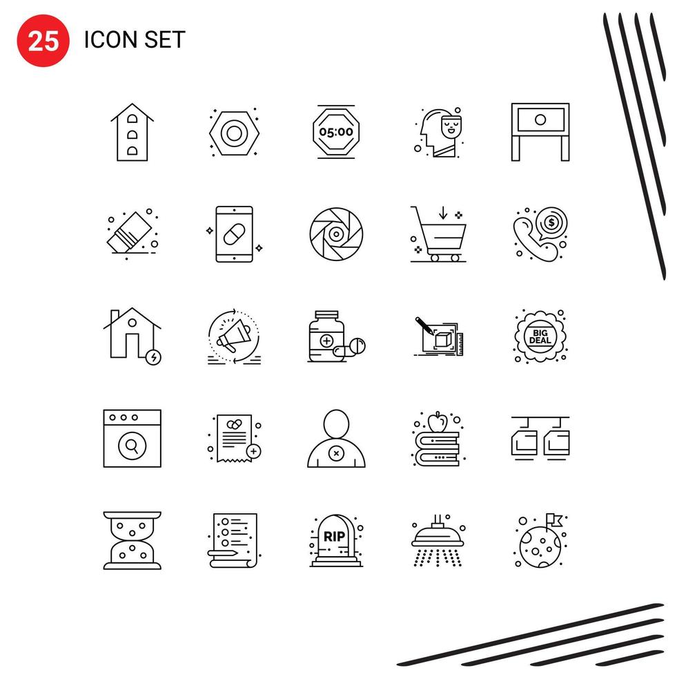 Pack of 25 Modern Lines Signs and Symbols for Web Print Media such as face mind plumbing human work Editable Vector Design Elements