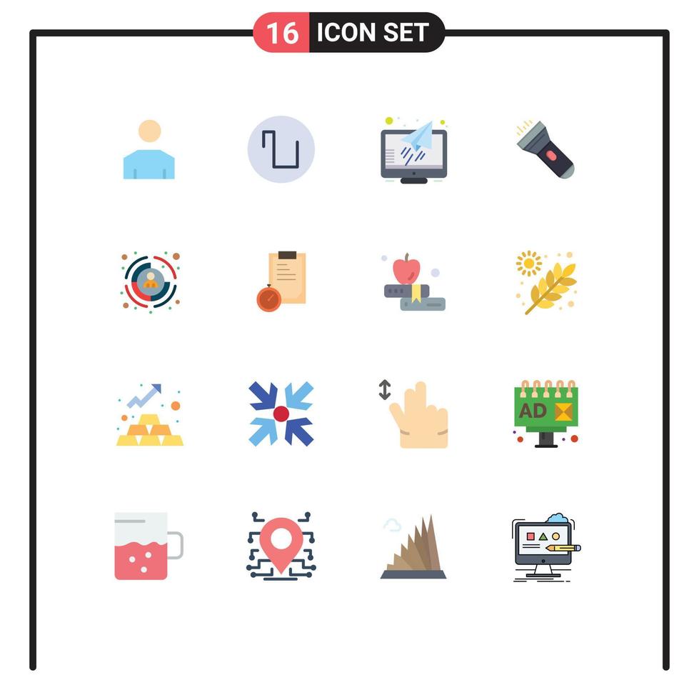 Modern Set of 16 Flat Colors Pictograph of hr business monitor flash light Editable Pack of Creative Vector Design Elements