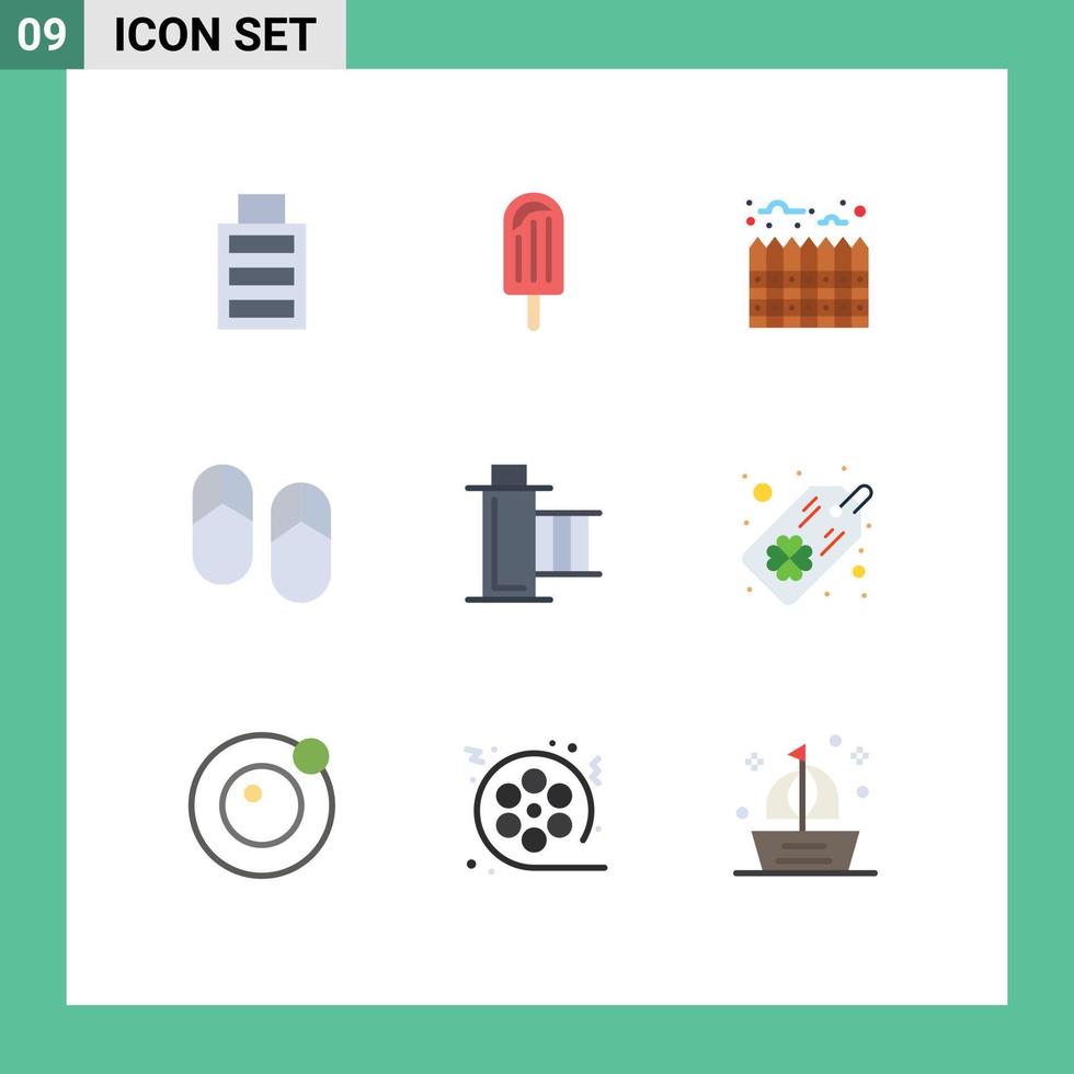 9 Universal Flat Color Signs Symbols of movie cinema heating slippers holiday Editable Vector Design Elements