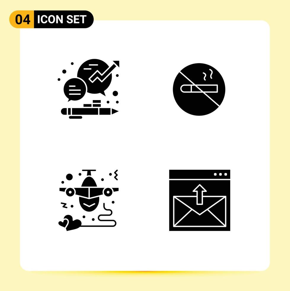 4 Universal Solid Glyphs Set for Web and Mobile Applications business airplane management no smoking fly Editable Vector Design Elements