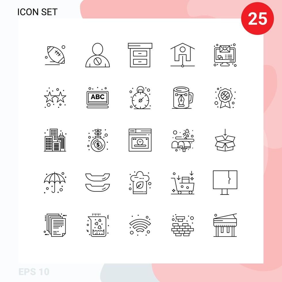 Editable Vector Line Pack of 25 Simple Lines of message wifi denied smart house finance Editable Vector Design Elements