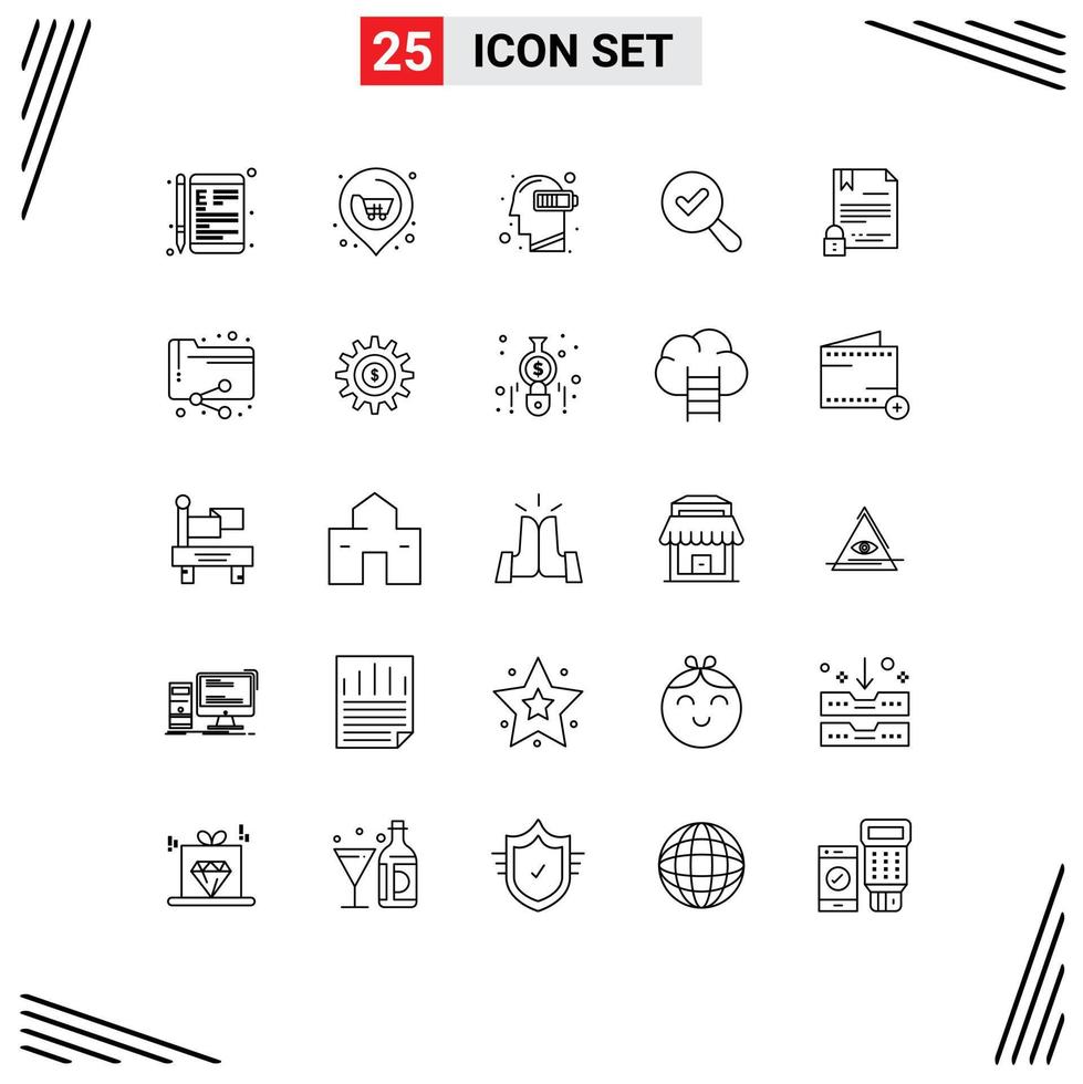 Modern Set of 25 Lines and symbols such as view find real mind low Editable Vector Design Elements