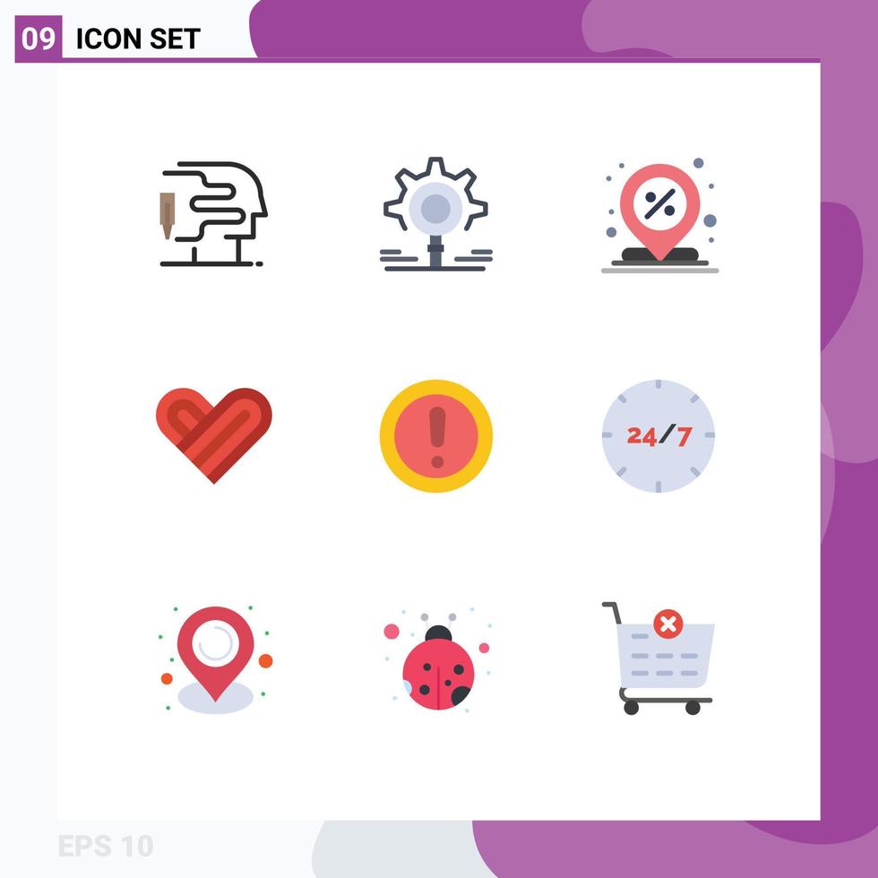 conjunto de 9 paquetes de colores planos comerciales para notas sobre elementos de diseño vectorial editables de corazón de san valentín con descuento vector