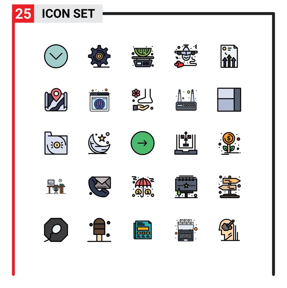 Set of 25 Modern UI Icons Symbols Signs for arrow heart food fly airplane Editable Vector Design Elements