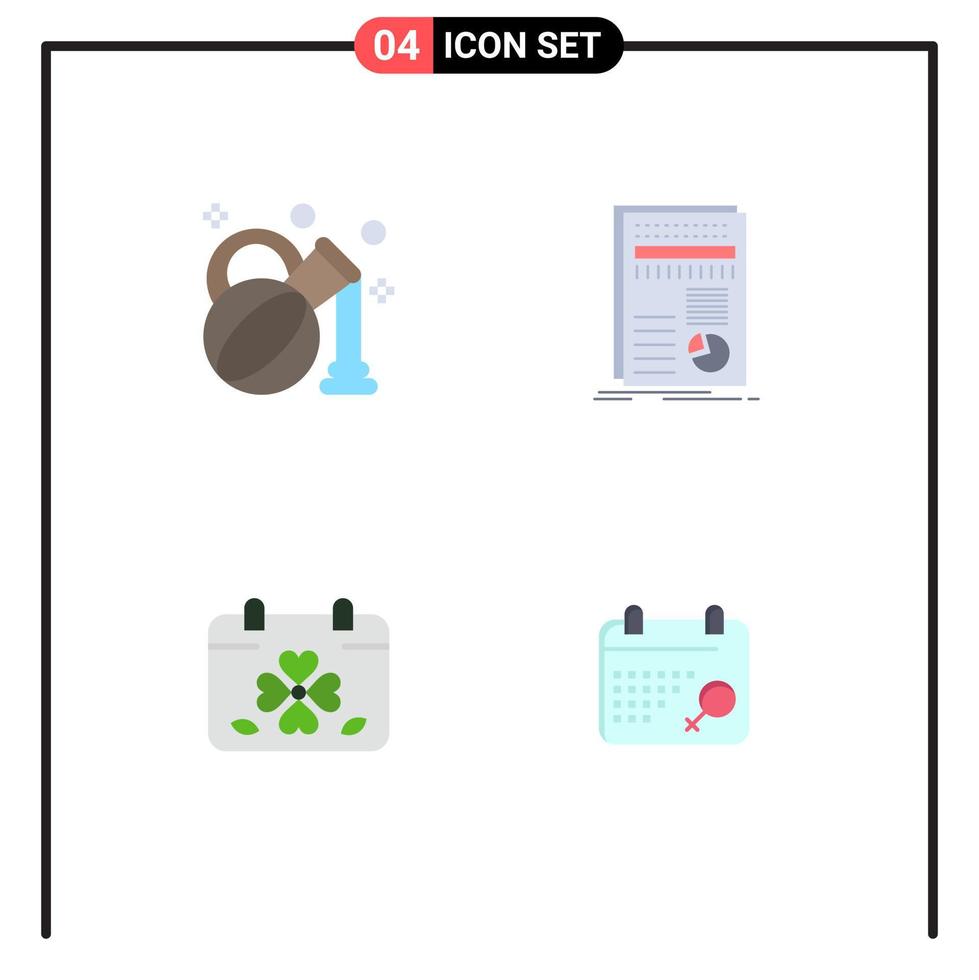 Mobile Interface Flat Icon Set of 4 Pictograms of olive clover business report leaf Editable Vector Design Elements