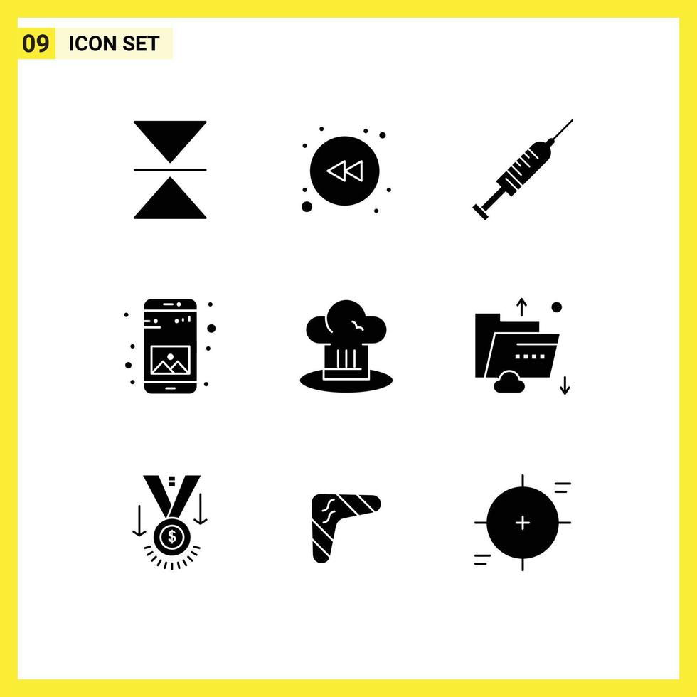 9 Creative Icons Modern Signs and Symbols of chef hat cafe vaccine mobile application Editable Vector Design Elements