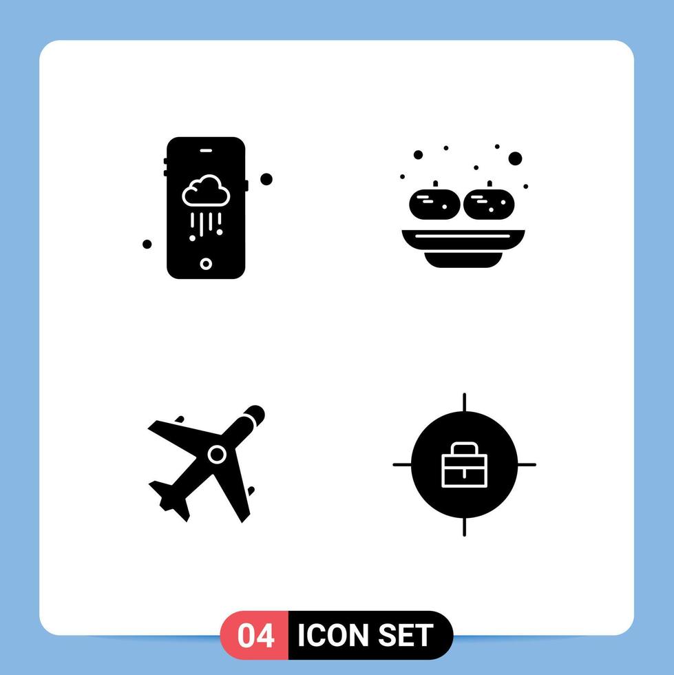 4 Creative Icons Modern Signs and Symbols of mobile plane food sandesh target Editable Vector Design Elements
