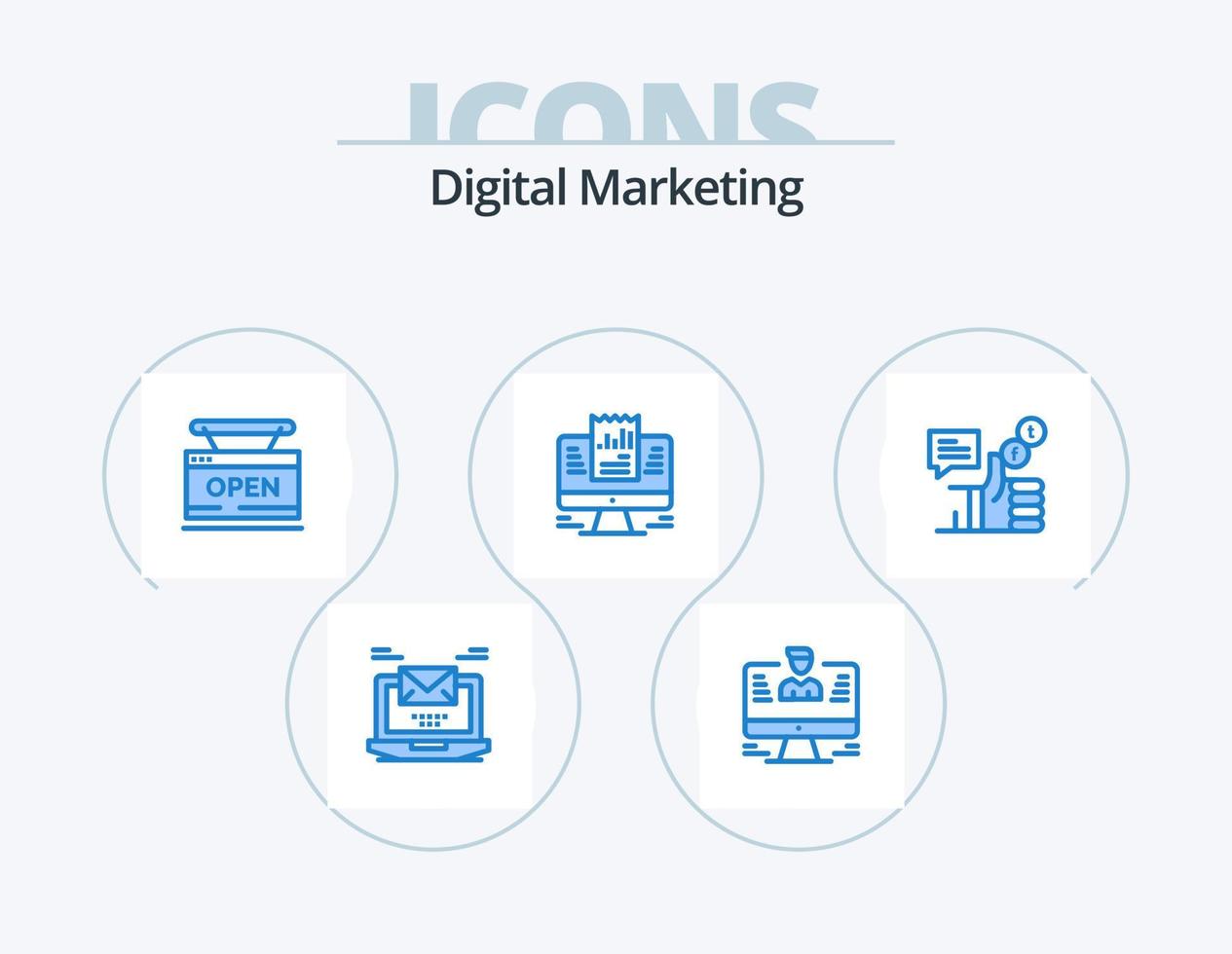 Digital Marketing Blue Icon Pack 5 Icon Design. laptop. report. report. online. store vector