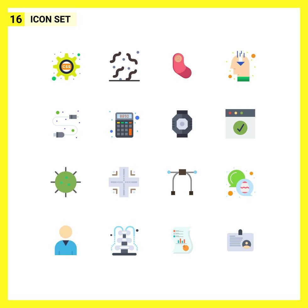16 Flat Color concept for Websites Mobile and Apps usb cable baby public opinion marketing Editable Pack of Creative Vector Design Elements