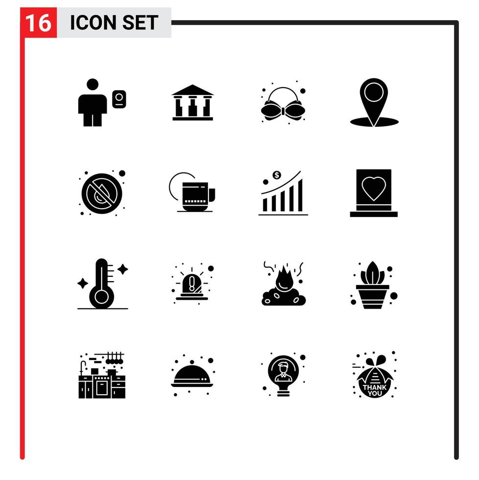 Group of 16 Modern Solid Glyphs Set for water no bow drop map Editable Vector Design Elements