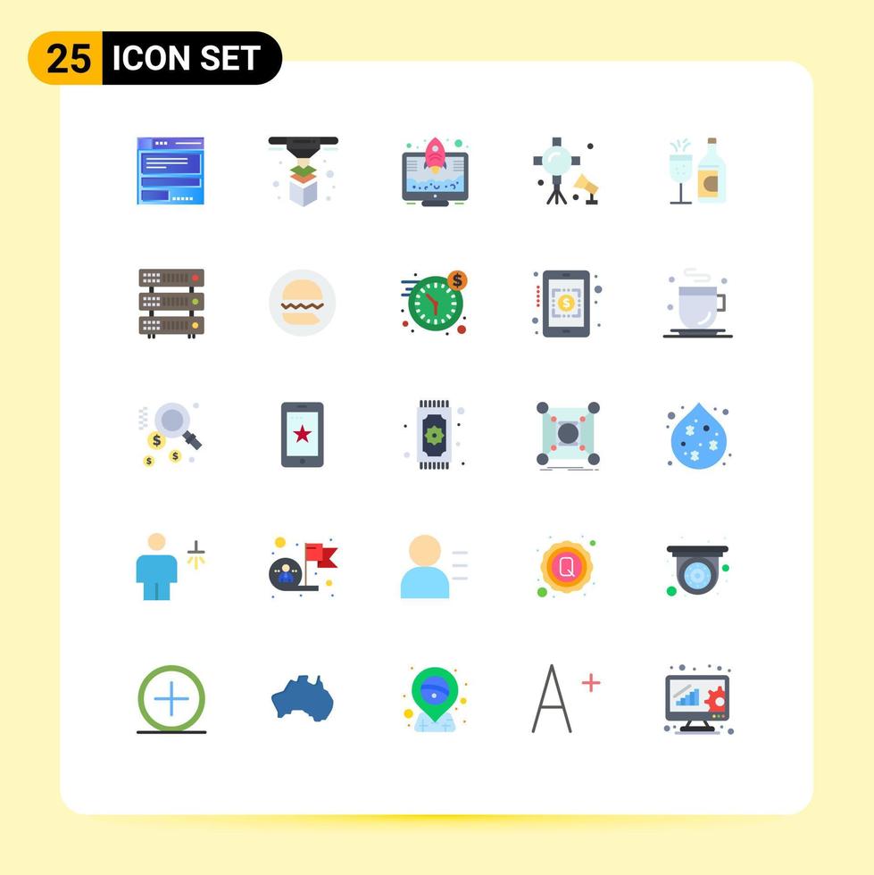 Universal Icon Symbols Group of 25 Modern Flat Colors of glass studio lightning entrepreneur spotlight illumination Editable Vector Design Elements