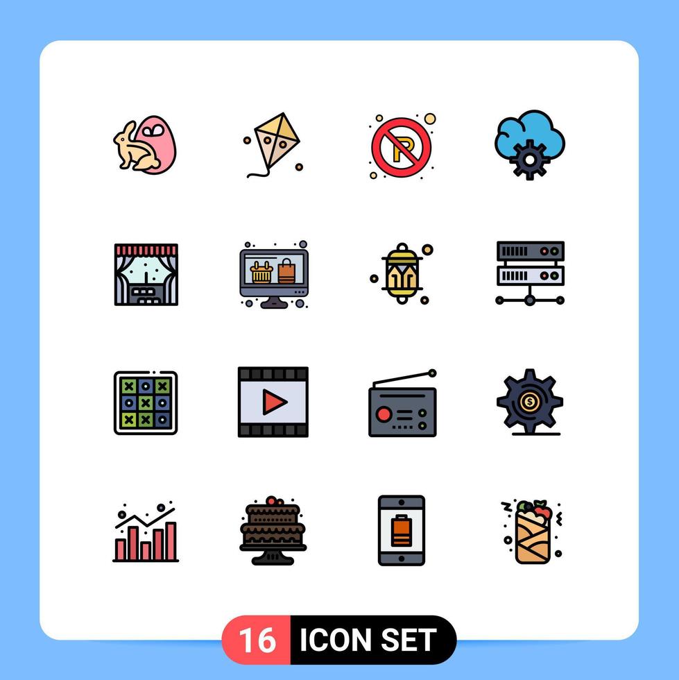 grupo de 16 líneas rellenas de color plano, signos y símbolos para la construcción de ventanas sin elementos de diseño de vectores creativos editables en la nube de datos