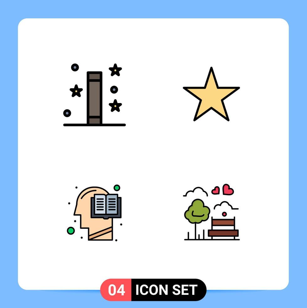 Mobile Interface Filledline Flat Color Set of 4 Pictograms of halloween education magical star human Editable Vector Design Elements