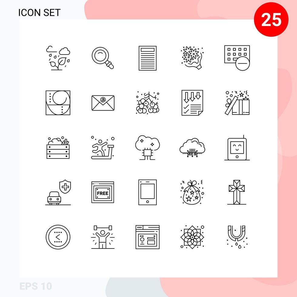 Pack of 25 Modern Lines Signs and Symbols for Web Print Media such as devices romance book love flower Editable Vector Design Elements