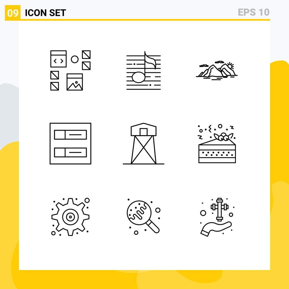 Modern Set of 9 Outlines and symbols such as profiles accounts sound evening landscape Editable Vector Design Elements