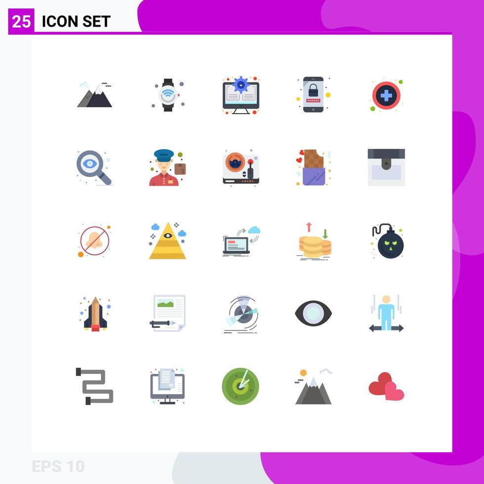 Flat Color Pack of 25 Universal Symbols of healthcare mobile account wifi mobile update Editable Vector Design Elements