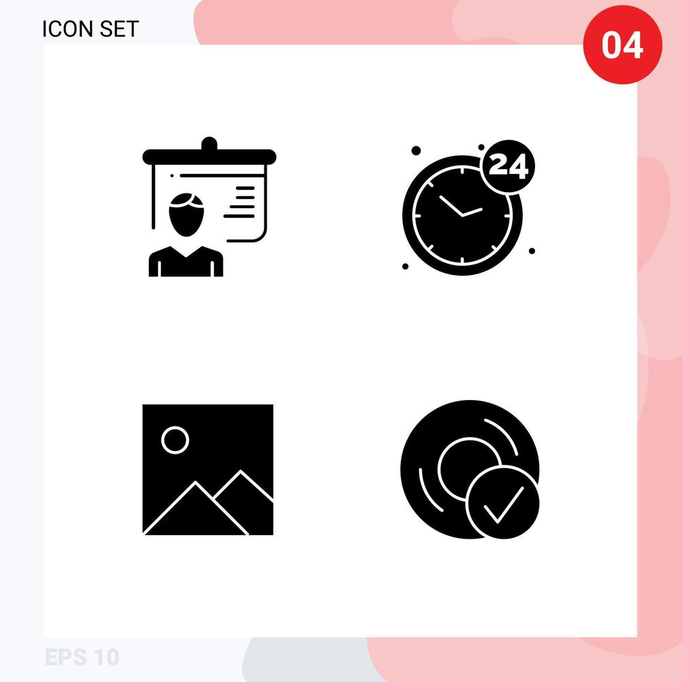 4 User Interface Solid Glyph Pack of modern Signs and Symbols of teacher image school open computers Editable Vector Design Elements