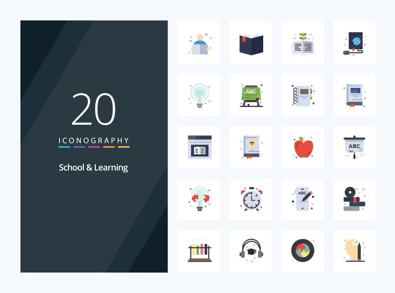 20 escuela y aprendizaje icono de color plano para presentación vector