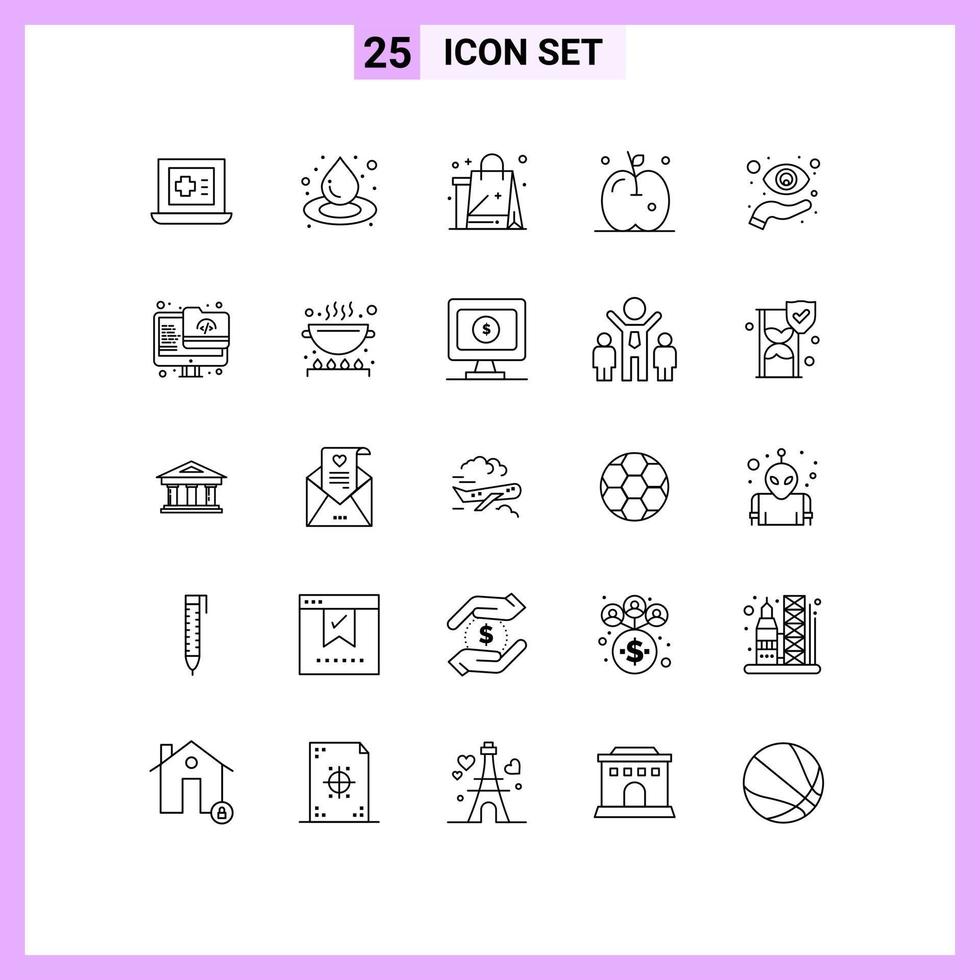 25 User Interface Line Pack of modern Signs and Symbols of view focus new eye fruit Editable Vector Design Elements