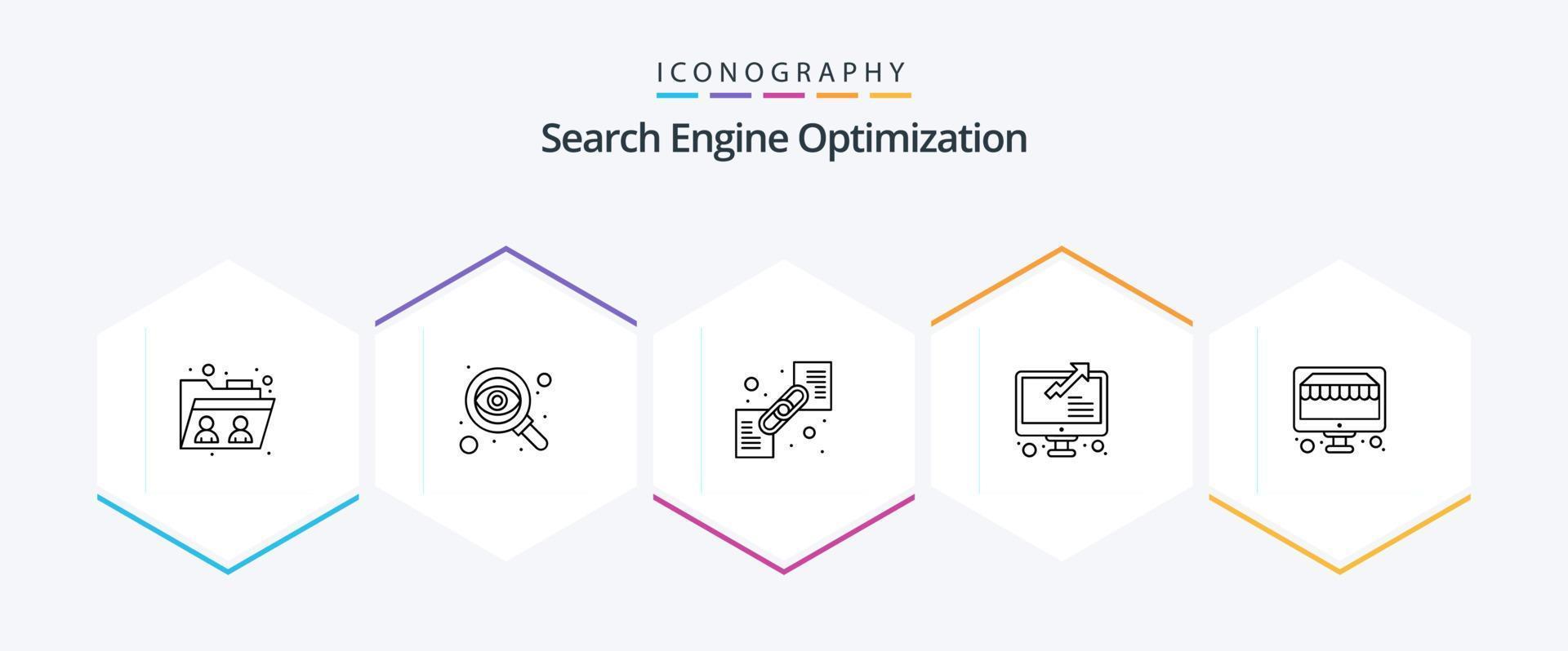 Seo 25 Line icon pack including seo. online. file. statistics. graph vector