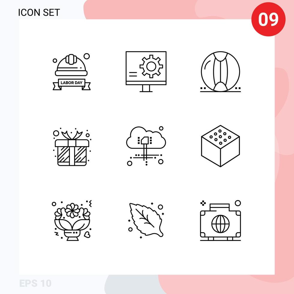9 Universal Outlines Set for Web and Mobile Applications love gift error summer plastic Editable Vector Design Elements