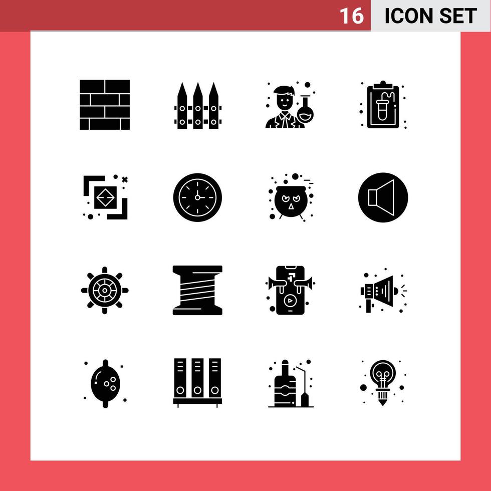 User Interface Pack of 16 Basic Solid Glyphs of divide lab scientist record clipboard Editable Vector Design Elements