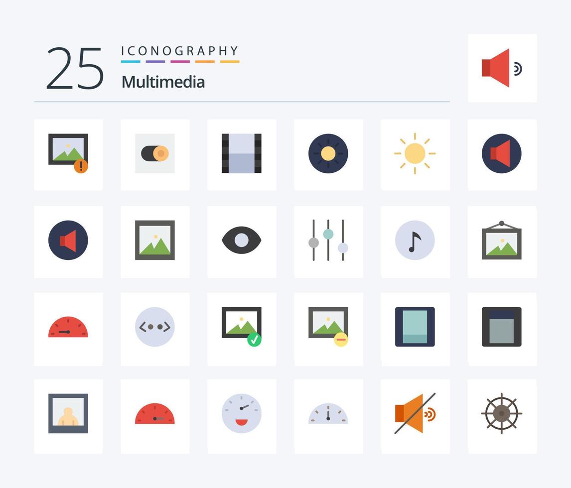 Multimedia 25 Flat Color icon pack including eye. photo. video. image. speaker vector