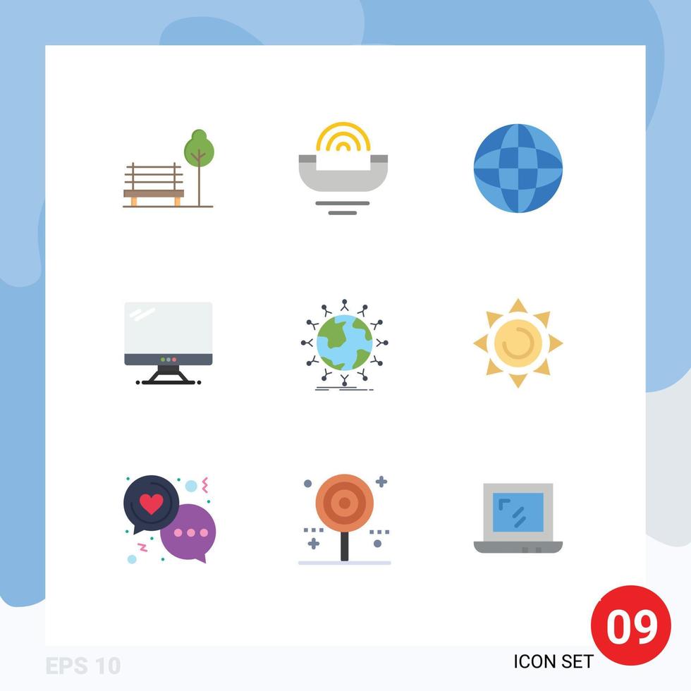 paquete de 9 signos y símbolos de colores planos modernos para medios de impresión web, como elementos de diseño de vectores editables de educación de monitor de teléfono de dispositivo de pc