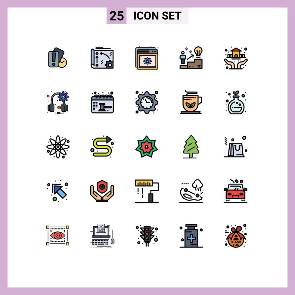 25 Universal Filled line Flat Color Signs Symbols of solution user api success setting Editable Vector Design Elements