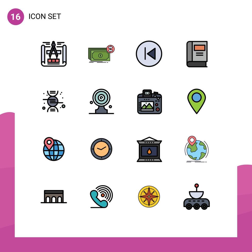 Modern Set of 16 Flat Color Filled Lines and symbols such as dna knowledge arrow education music Editable Creative Vector Design Elements