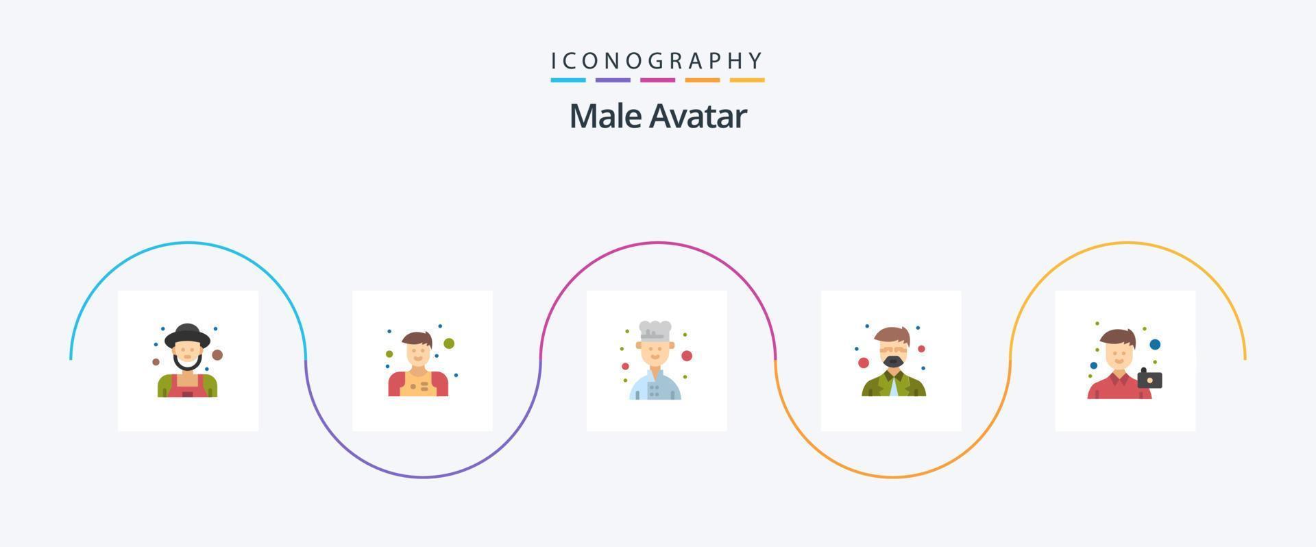Male Avatar Flat 5 Icon Pack Including photo. image. chef. camera. professor vector