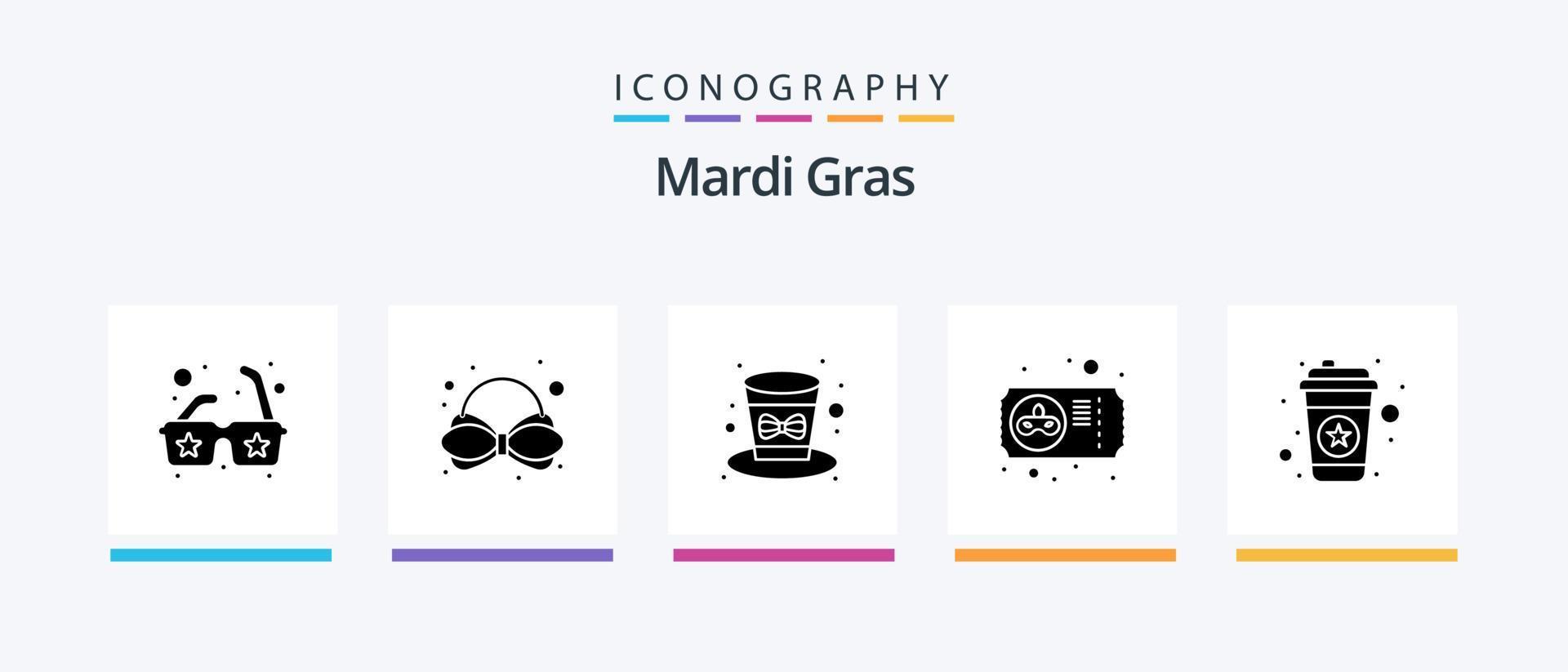 paquete de iconos mardi gras glyph 5 que incluye bebida. té. sombrero. caliente. máscara. diseño de iconos creativos vector