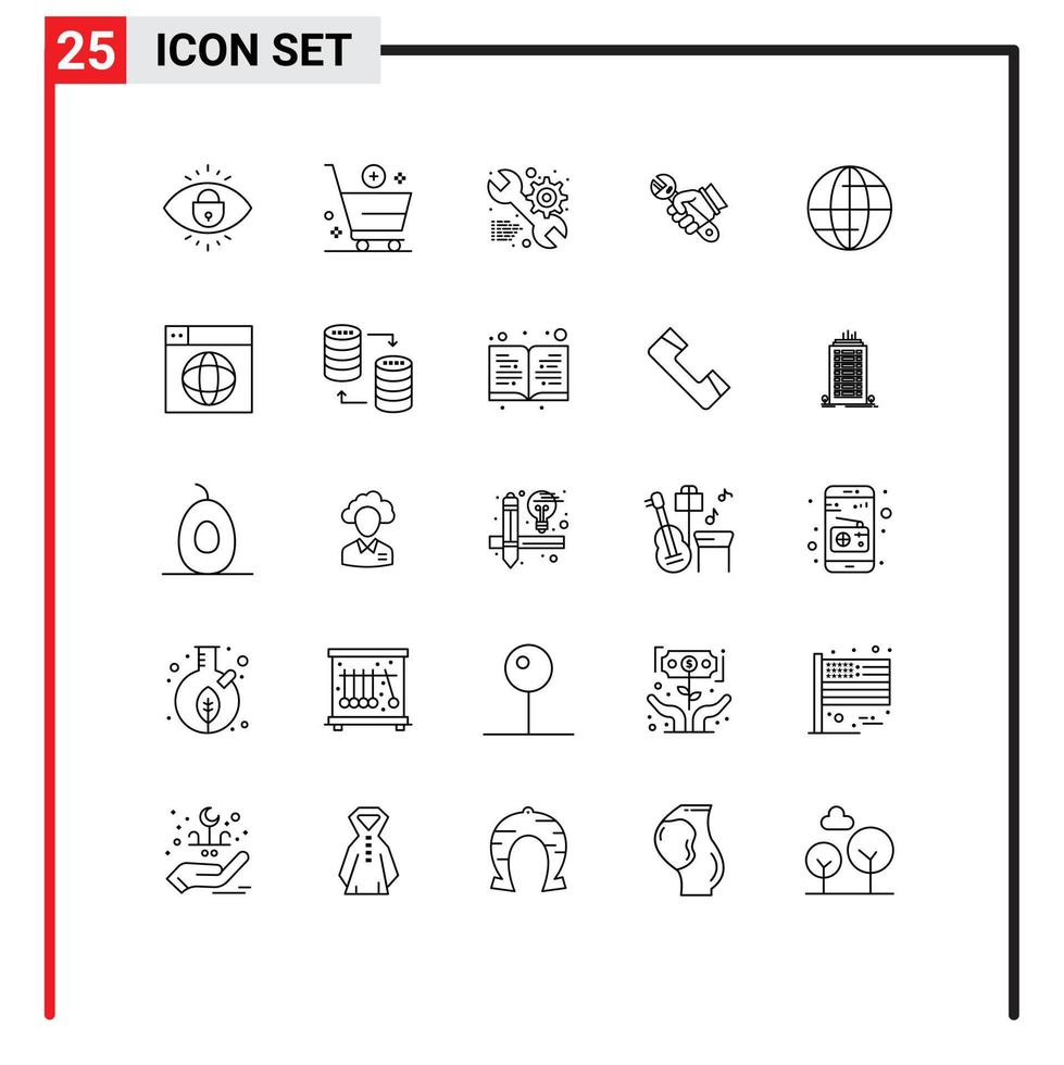 Set of 25 Modern UI Icons Symbols Signs for hand fix e repair gear Editable Vector Design Elements