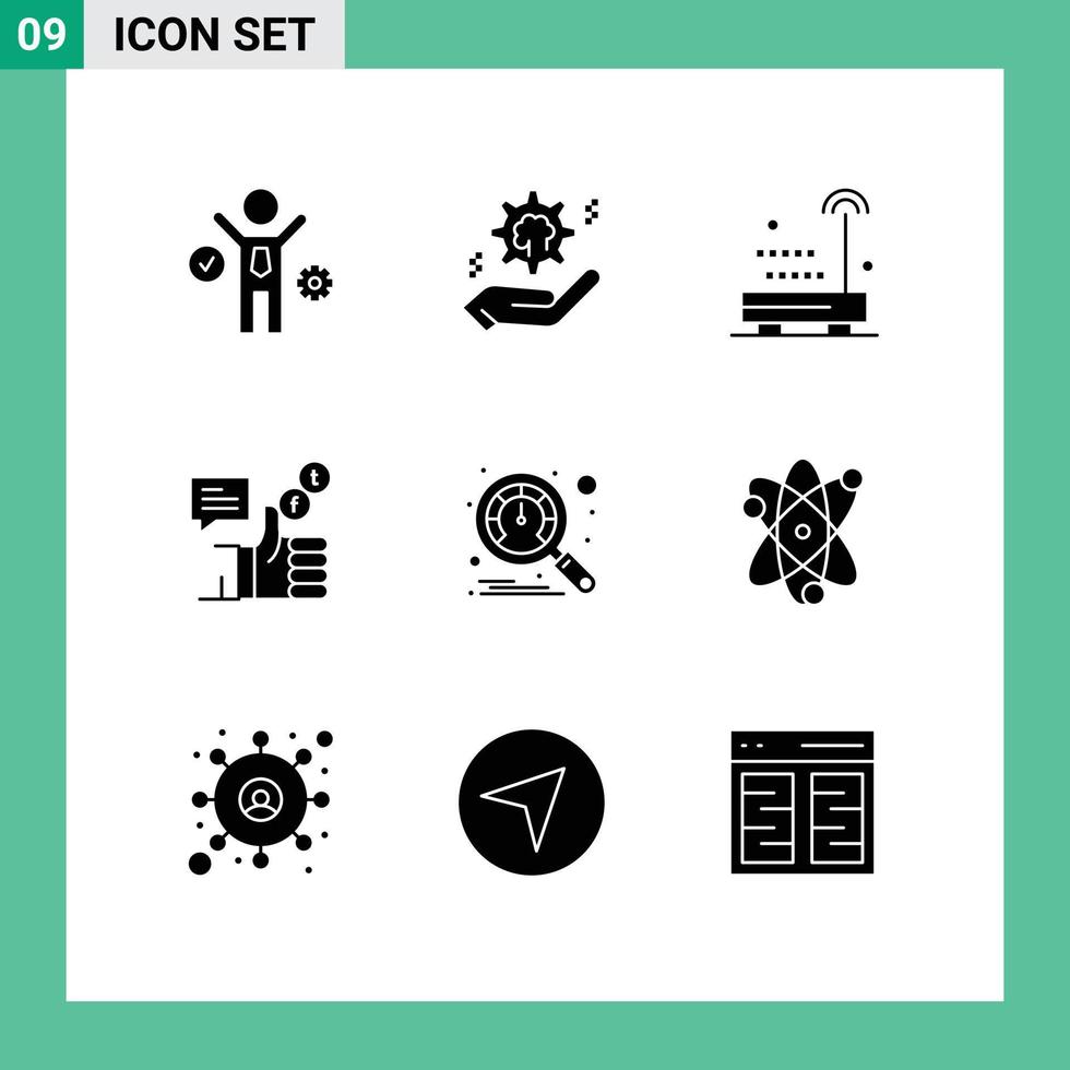 conjunto moderno de 9 pictogramas de glifos sólidos de dispositivos de facebook de tablero como elementos de diseño de vectores editables de campaña