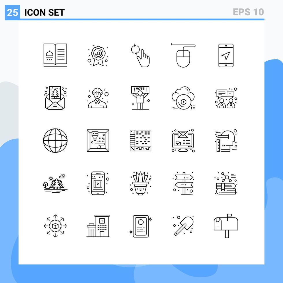 Set of 25 Modern UI Icons Symbols Signs for service location finger mobile hardware Editable Vector Design Elements
