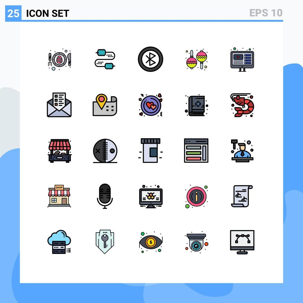 Universal Icon Symbols Group of 25 Modern Filled line Flat Colors of web music bluetooth maracas sharing Editable Vector Design Elements