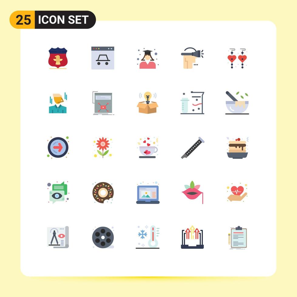 User Interface Pack of 25 Basic Flat Colors of virtual reality human website head school Editable Vector Design Elements