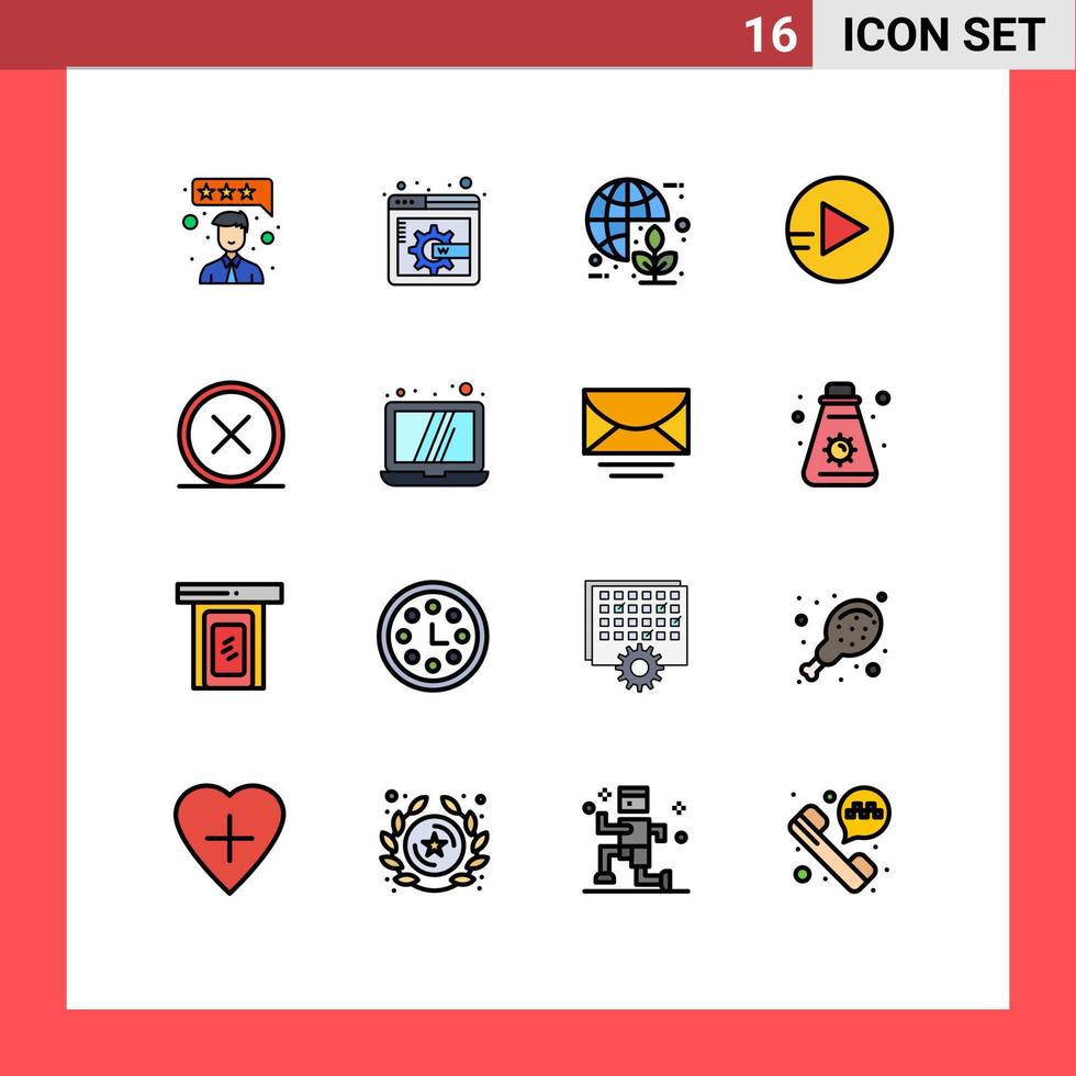 conjunto de 16 iconos modernos de la interfaz de usuario signos de símbolos para eliminar elementos de diseño de vectores creativos editables del círculo cruzado del mundo