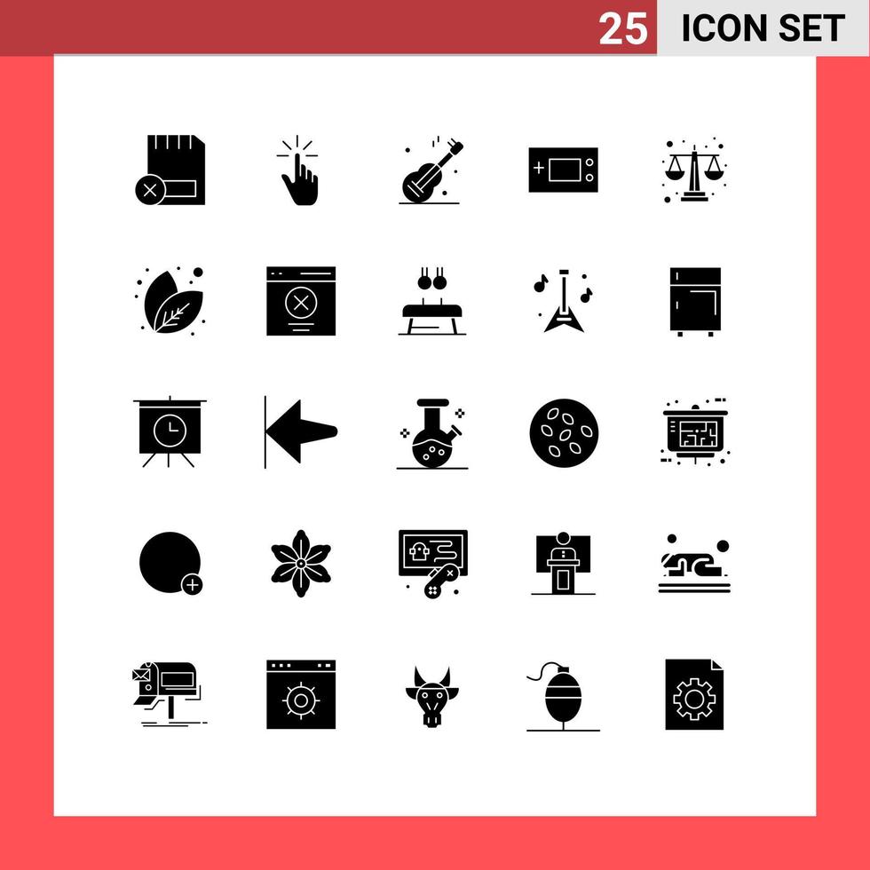 grupo de 25 signos y símbolos de glifos sólidos para dispositivos de gameboy gestos música americana elementos de diseño de vectores editables