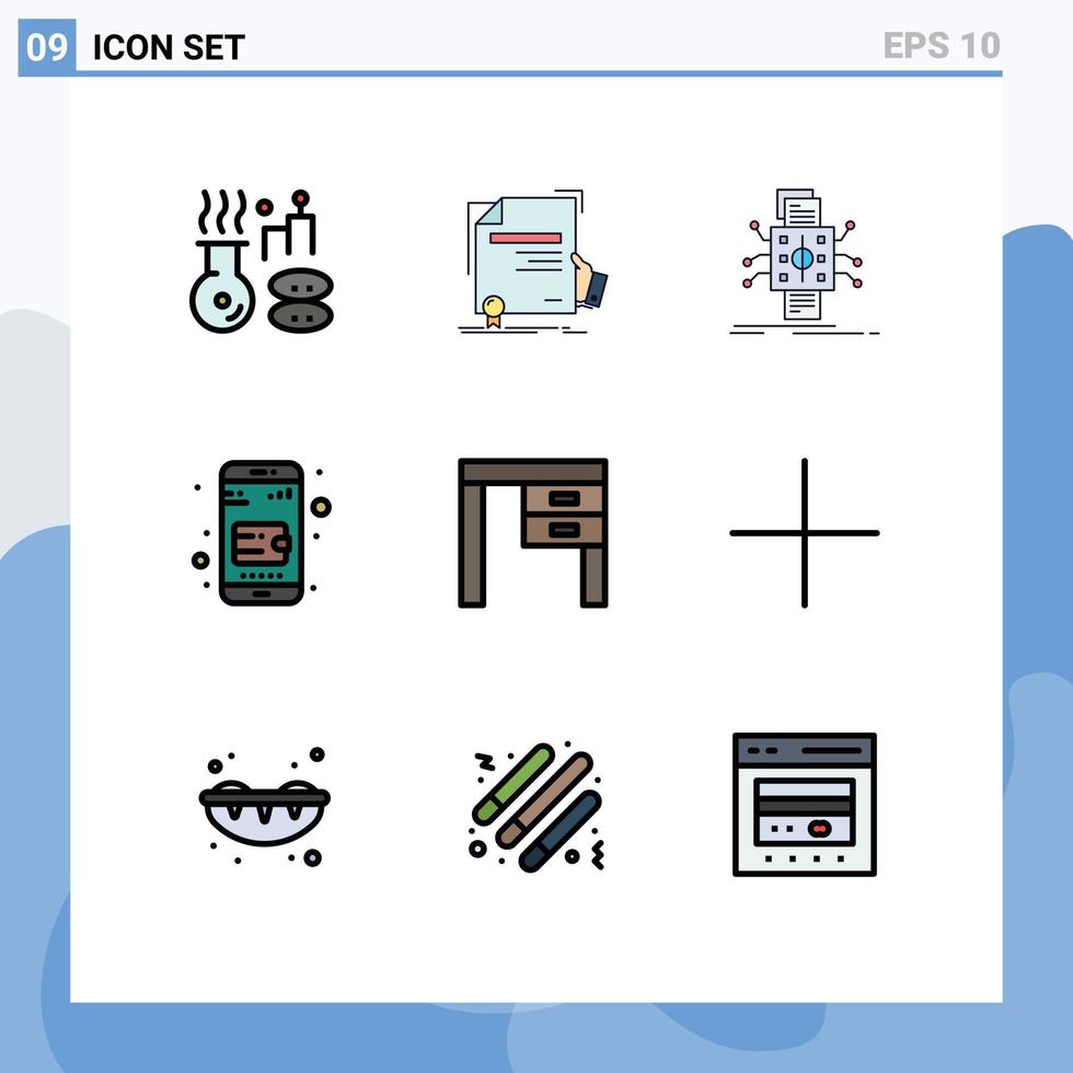 9 iconos creativos signos y símbolos modernos de decoración acuerdo de billetera en línea procesamiento de billetera móvil elementos de diseño vectorial editables vector