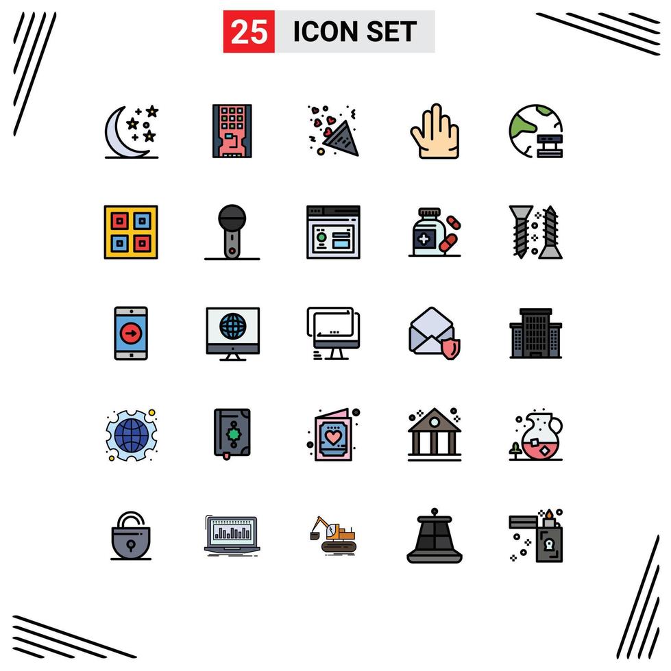 Stock Vector Icon Pack of 25 Line Signs and Symbols for database cloud celebration three fingers Editable Vector Design Elements