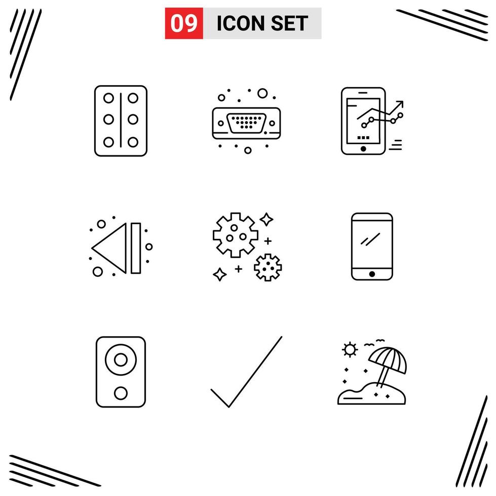 Pack of 9 creative Outlines of space astronaut graph multimedia arrow Editable Vector Design Elements