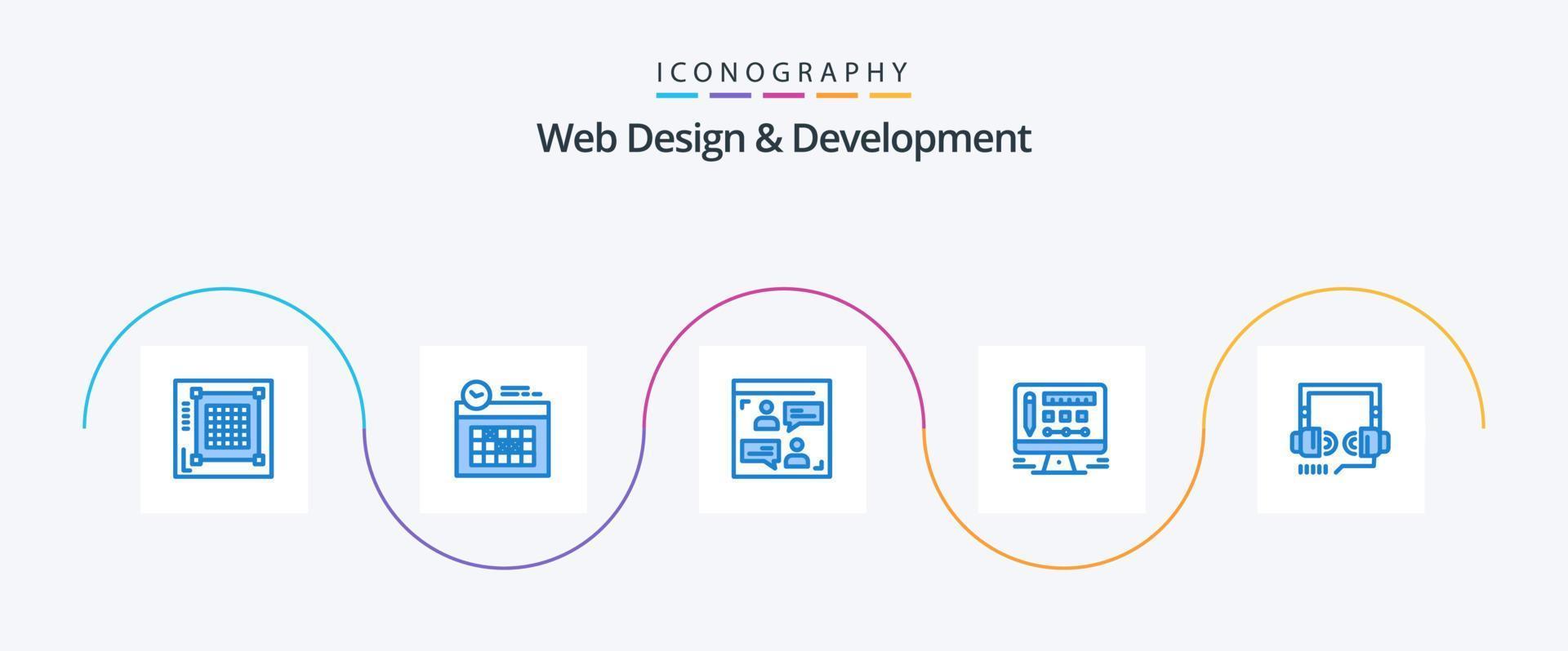 Web Design And Development Blue 5 Icon Pack Including optimization. design. day. screen. designer vector