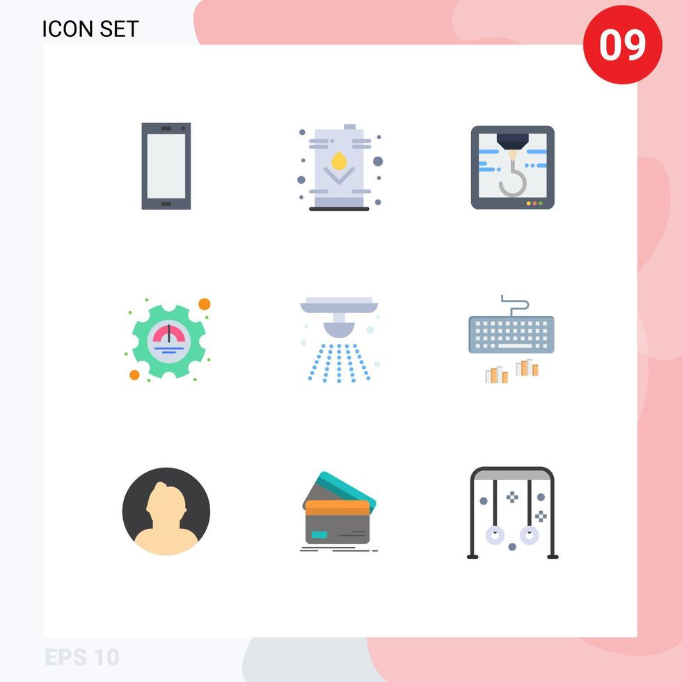 9 Universal Flat Colors Set for Web and Mobile Applications alert productivity oil performance efficiency Editable Vector Design Elements