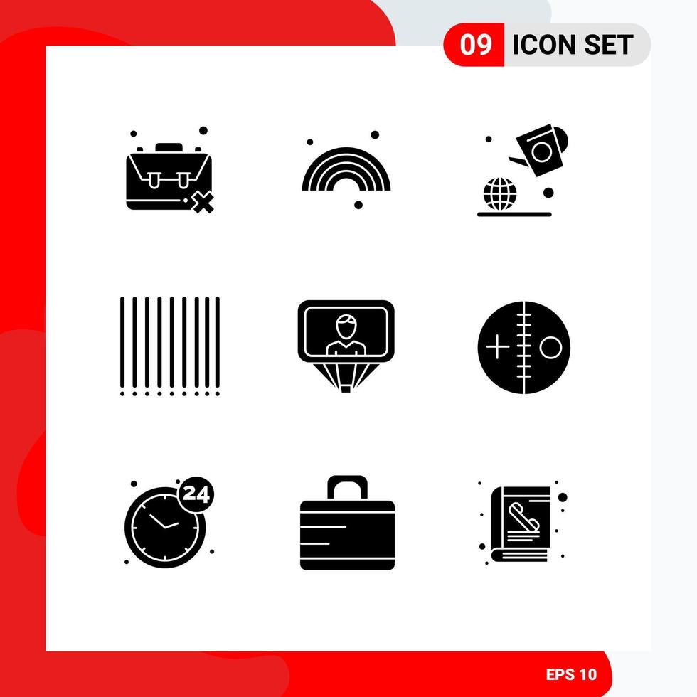 Mobile Interface Solid Glyph Set of 9 Pictograms of id user rainbow product farming Editable Vector Design Elements