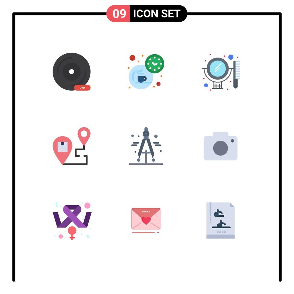 Set of 9 Modern UI Icons Symbols Signs for shipping location time destination set Editable Vector Design Elements