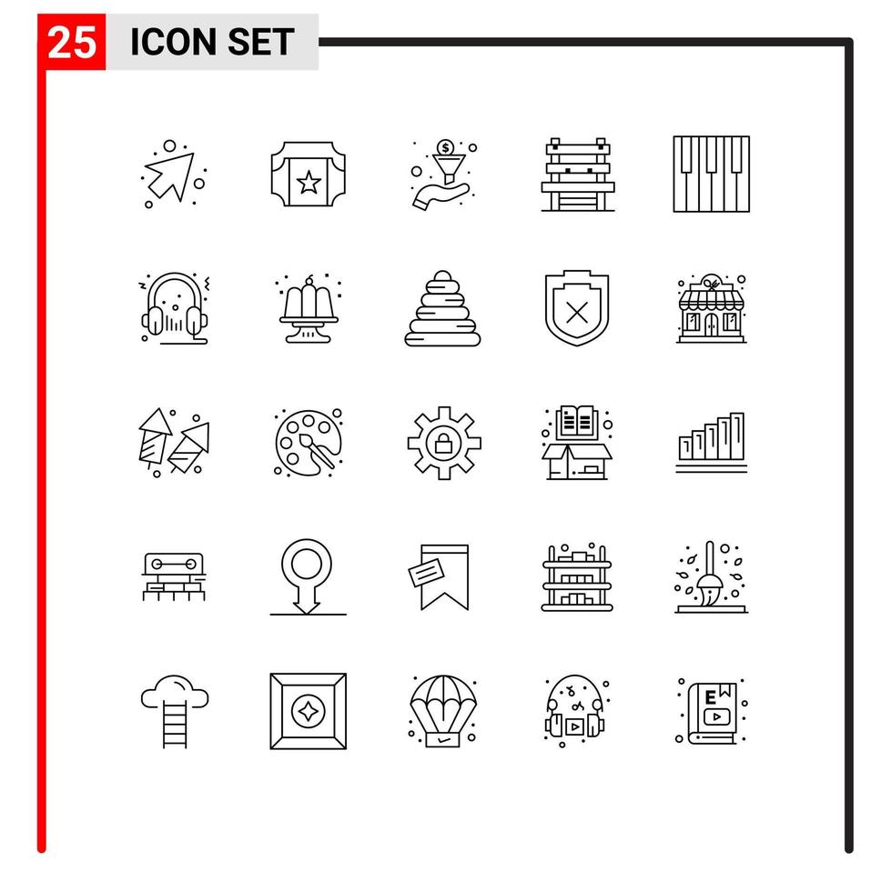 Pack of 25 creative Lines of sound music sort keyboard waiting Editable Vector Design Elements