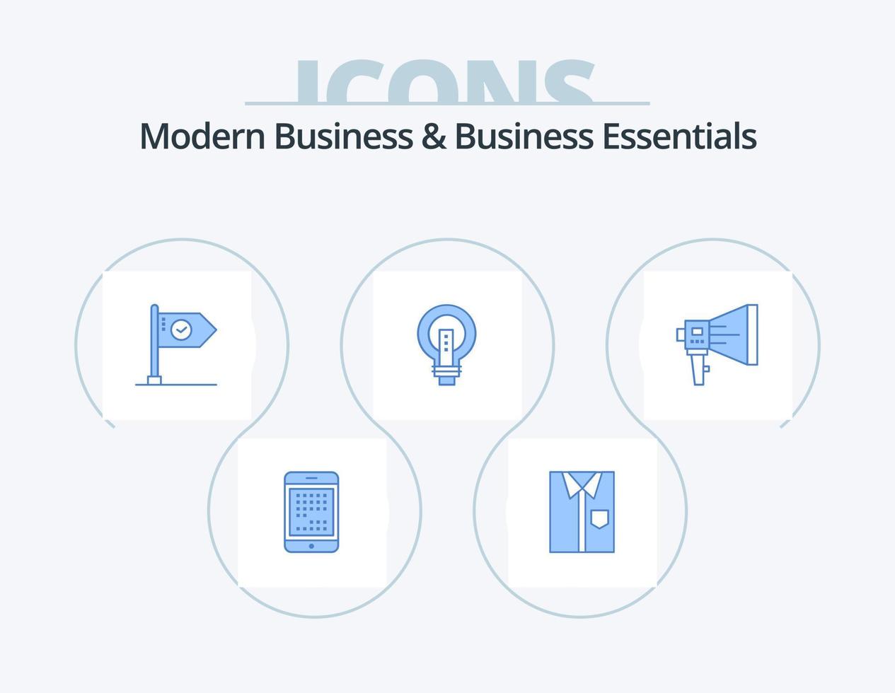 negocios modernos y elementos esenciales de negocios paquete de iconos azules 5 diseño de iconos. objetivo. negocio. ropa. lograr. vestir vector