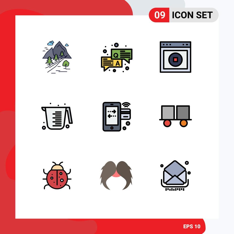 9 User Interface Filledline Flat Color Pack of modern Signs and Symbols of measuring cooking chat baking web Editable Vector Design Elements