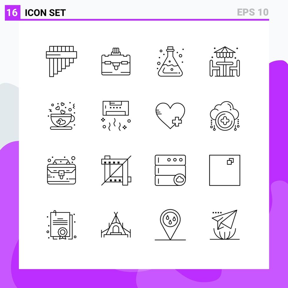 16 User Interface Outline Pack of modern Signs and Symbols of love coffee tube furniture decoration Editable Vector Design Elements